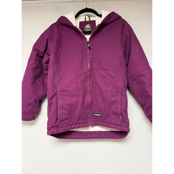 BERNE Workwear Purple Sherpa Lined Hooded Canvas Jacket Youth L 14 16 - Picture 1 of 6
